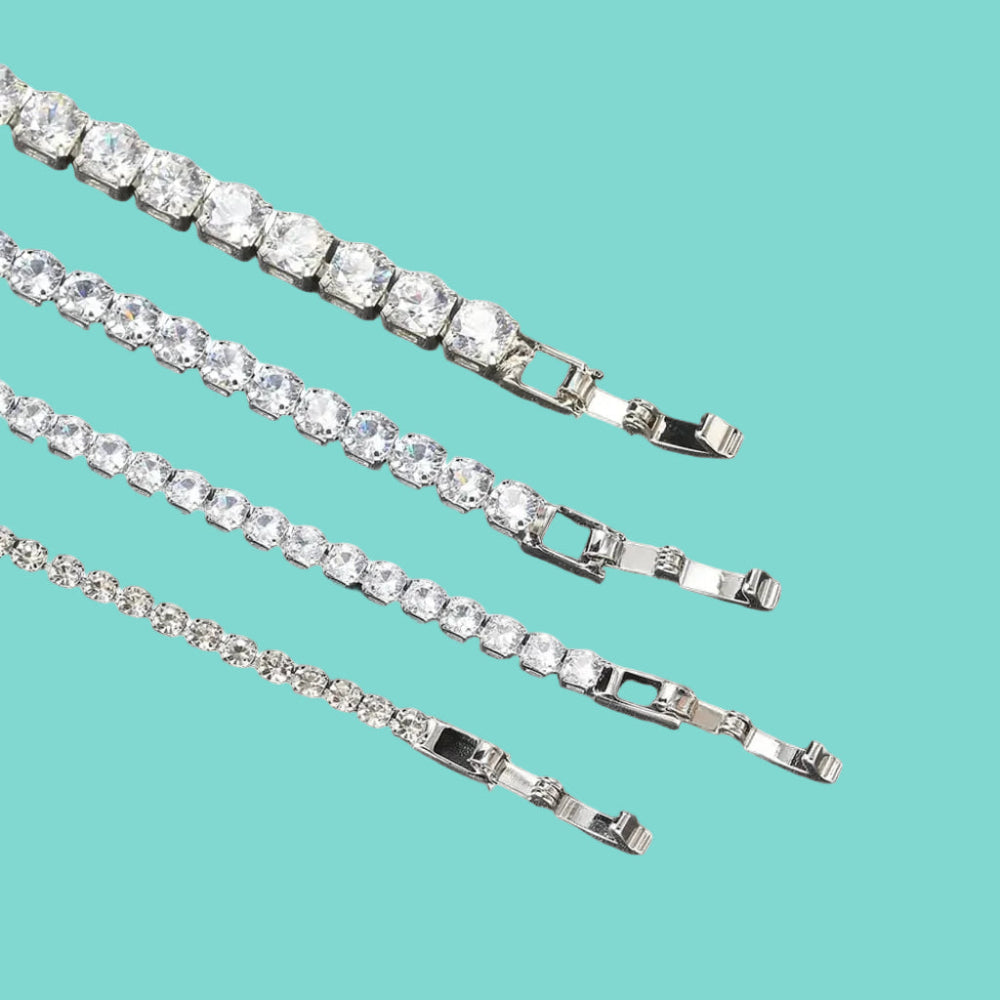 This tennis bracelet is made from 925 sterling silver with a white gold plated finish. It has a simple and elegant design that fits any style. Light, comfortable, and easy to wear every day or on special occasions.